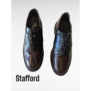 Stafford Men Two Tone Oxford Black & Brown Leather Dress Shoe  Sz 12D